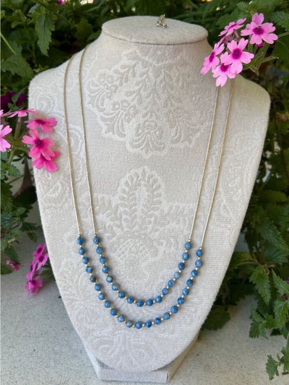 Carolyn Pollack Sterling Southwest Lapis Lazuli Bead Double Strand Liquid Silver